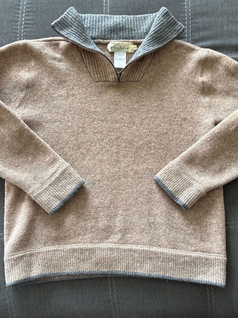 Irelandseye Men's 100% lambs wool Tan Turtleneck Half-Zip Sweater. Ireland